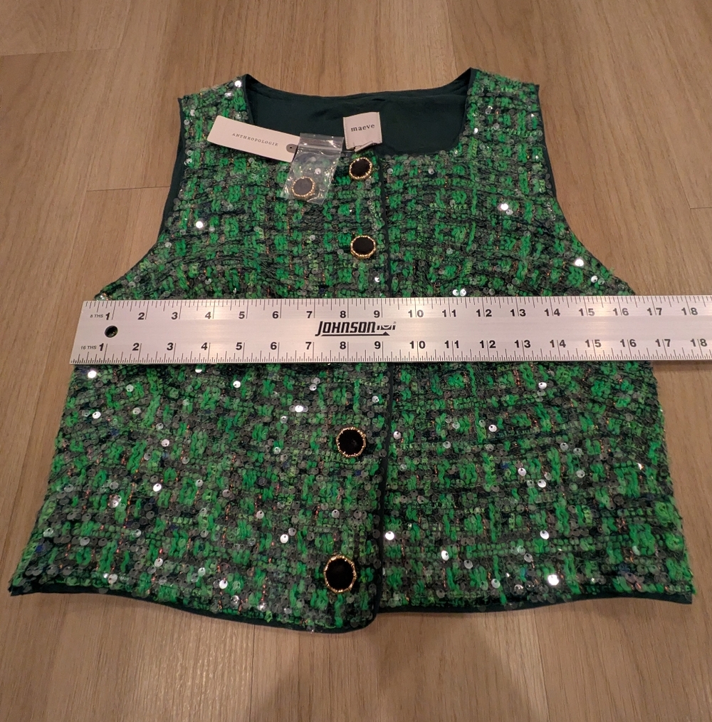 Anthropologie Maeve Green Sequin Tweed Two-Piece Skirt Set - Picture 4 of 9